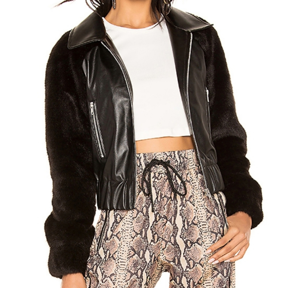 LPA Raglan faux fur & leather jacket - Size large